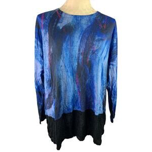 Medium Jessie and Jane Womens Blue Brushstroke Top Made in USA